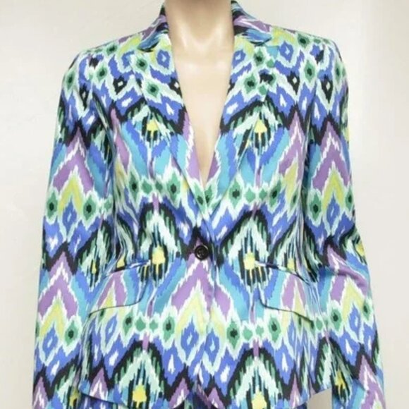 Pre-Loved Jones New York Turquoise Ikat Blazer - Women's 4 - Picture 4 of 4